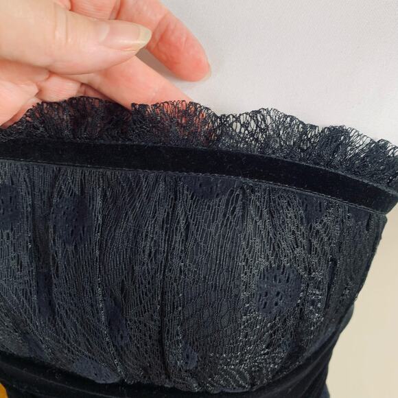 Kay Unger NY Size 6 Lace Velvet Polka Strapless Maxi Dress Black Party Cocktail - Picture 9 of 12